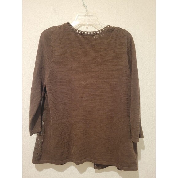 Coldwater Creek Cardigan Sweater Set W/Tank Brown Sequin 3/4 Sleeve Women's Lg - Picture 3 of 12